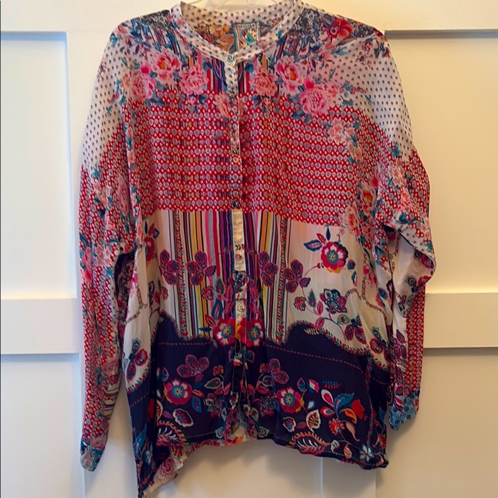 Johnny Was Multicolor Floral Button-Up Blouse